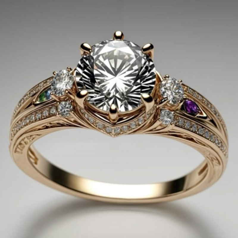 Women's Elegant Retro Colored Engagement Ring, Gift for Her